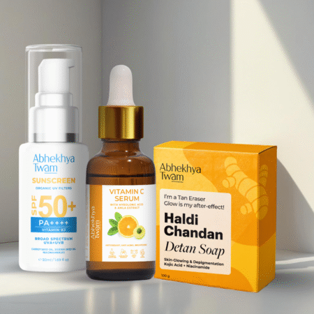 Sunscreen + Vitamin C Serum + Detan Soap