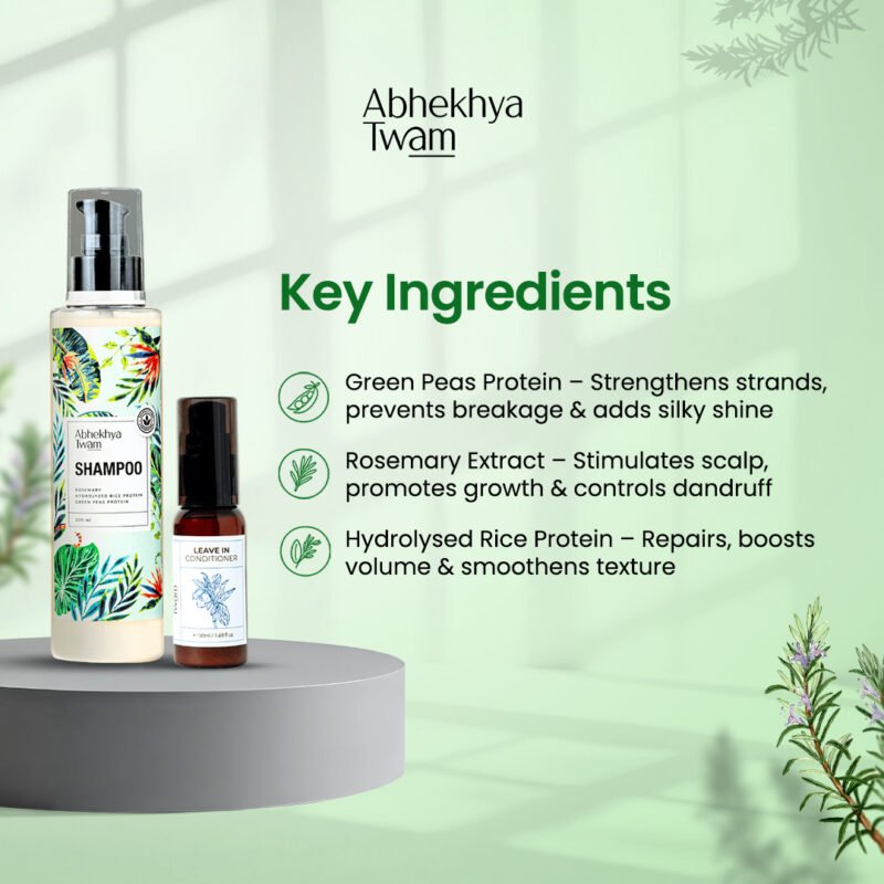 Green Peas Rosemary & Hydrolysed Rice Protein Shampoo + Leave in Conditioner - Image 4
